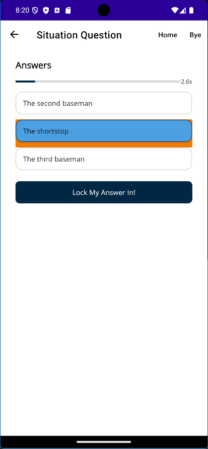 Situation Prep showing the player's selected answer
