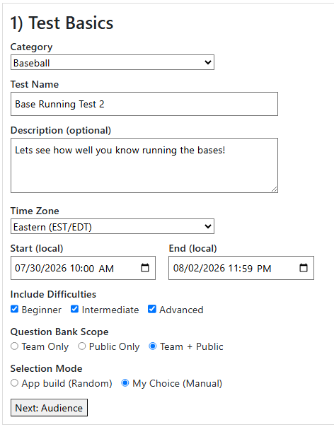 Situation Prep test basics screen